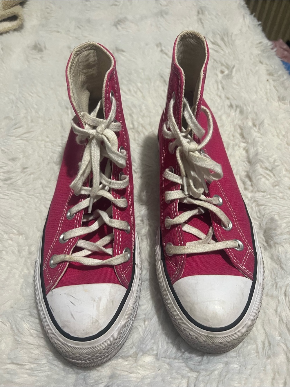 Dark pink high top platform converse